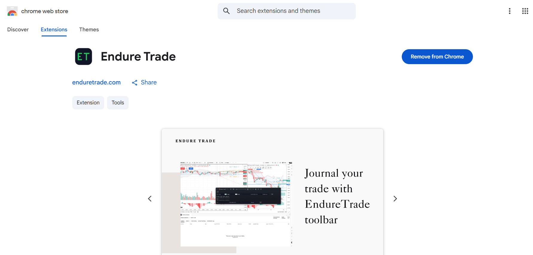 EndureTrade extension listing in the Chrome Web Store