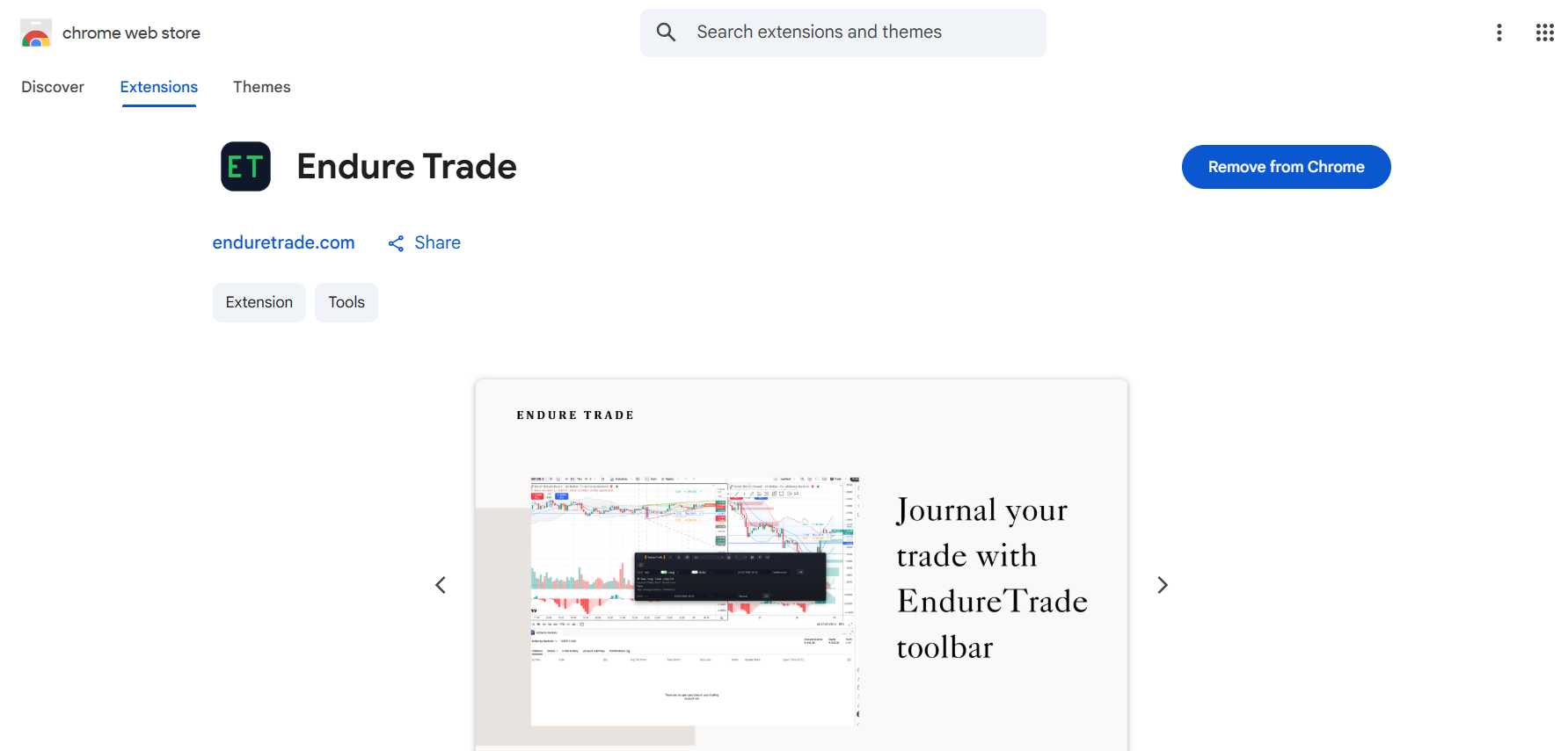 EndureTrade extension listing in the Chrome Web Store