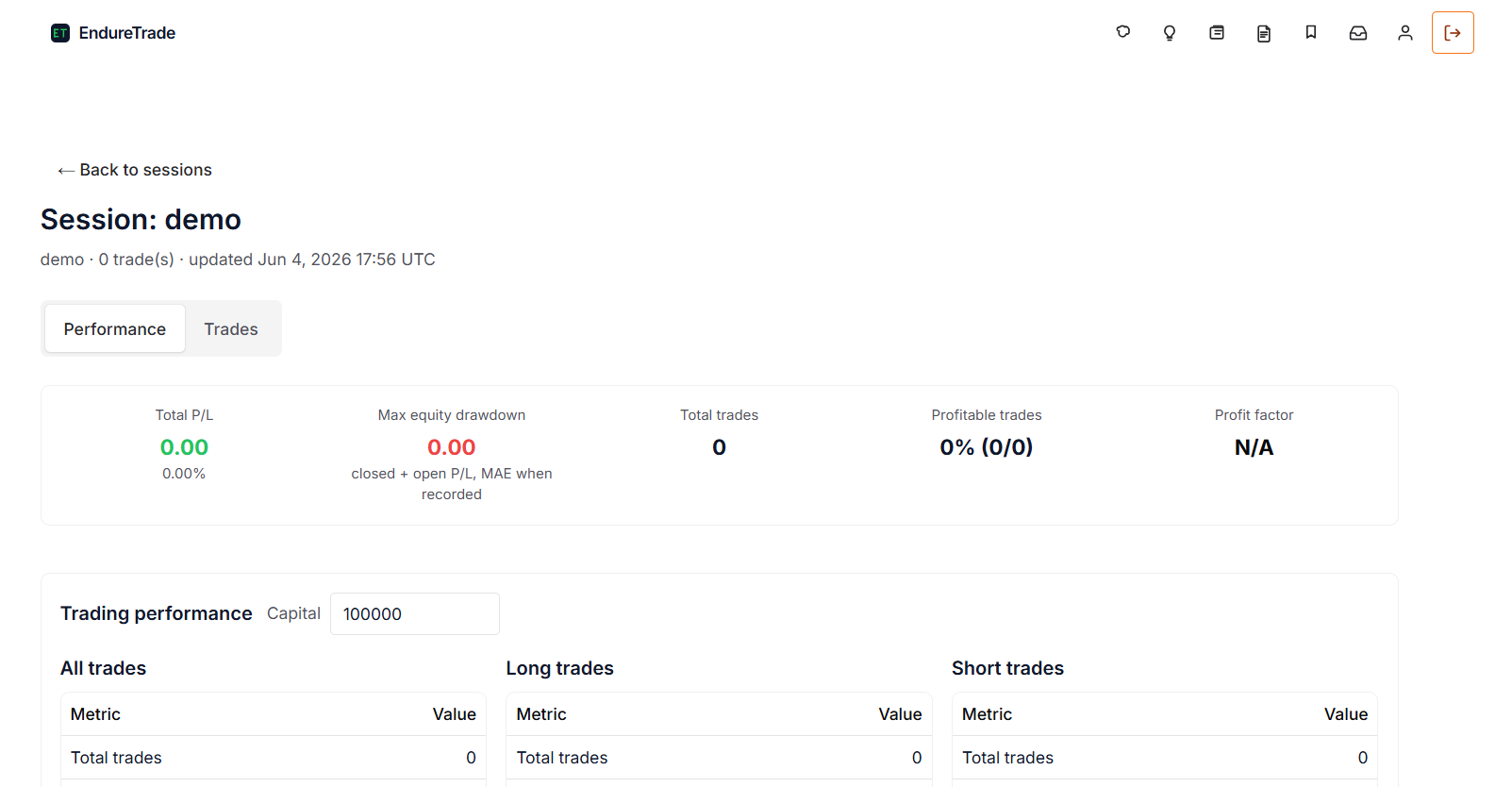 Trade detail with notes and screenshots in the web app
